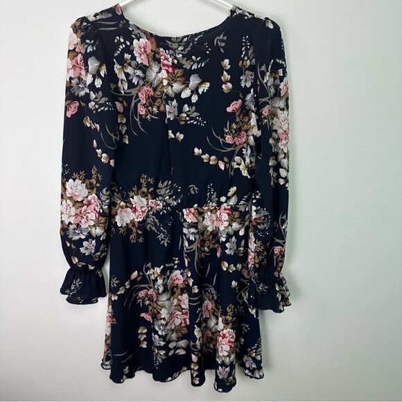 Floral Ruffle Sleeve Long  Sleeve Mini Swing Dress M - Picture 4 of 6